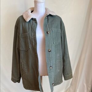 Hollister Green Corduroy Jacket with Sherpa lining